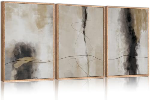 HPINUB Large Modern Abstract Shapes Framed Canvas Wall Art Set,Neutral Black and White Wall Decor,Minimalist Nordic Wall Painting for Living Room,Bedroom,Dining Room,Office -24"x36"x3 - color: Abstract Line Wall Art, size: 24"L x 36"W