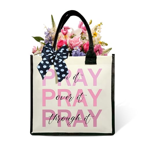 Christian Shoulder Beach Bag, Pray On It Pray Over It Pray Through It Canvas Tote Bag, Inspirational Gifts For Women, Bible Verse Shopping Bag, Birthday Christmas Gift For Friends -37