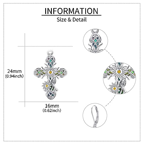 Cross Earrings 925 Sterling Silver Cross Dangle Drop Earring Gifts for Women sunflower