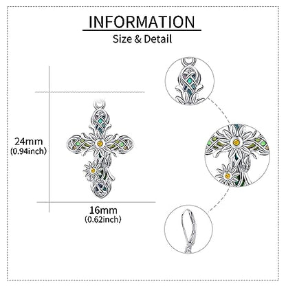 Cross Earrings 925 Sterling Silver Cross Dangle Drop Earring Gifts for Women sunflower