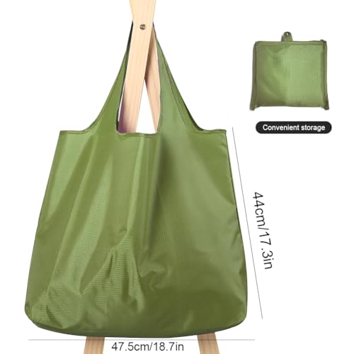 Large 50lbs Heavy Duty Reusable Foldable Grocery and Shopping Tote Bags - Washable Polyester Bags in Pocket - color: Green