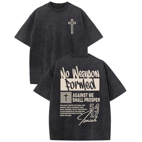 Fkatuzi Christian Cross Shirts for Men Jesus God Faith Religious Bible Verse Oversized Graphic Vintage Tees Acid Wash Tshirt - color: Black, size: Large