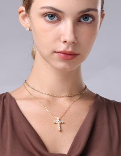 KRKC&CO Moissanite Cross Necklace for Women, 925 Sterling Silver, Gift Box - color: Gold H