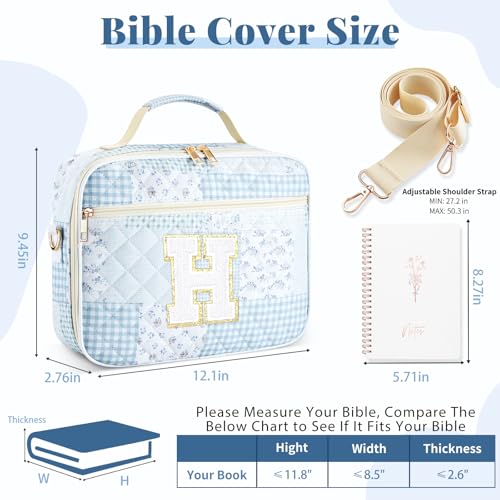Personalized Initial Bible Cover Case for Women Bible Bag w/Study Supplies - color: Spliced Flower, size: H