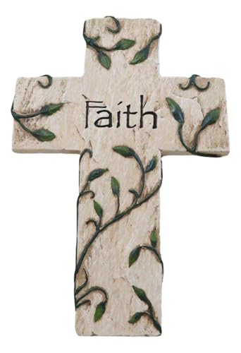 Ebros Gift Inspirational Vintage Tuscany Faith with Olive Leaves Branches Decorative Wall Cross Figurine Religious Catholic Christian Accent