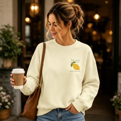 BINTEHGS Christian Sweatshirts For Women My Jesus Making Lemonade Graphic Faith Crewneck Pullover Religious Long Sleeve Shirt - color: Apricot, size: X-Large