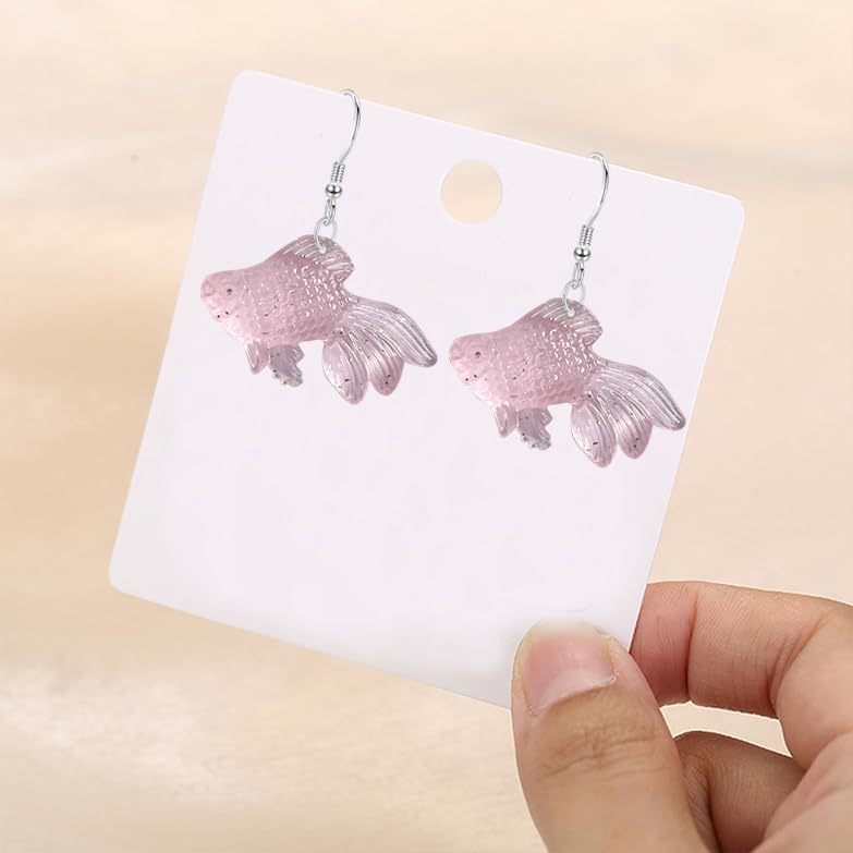 Anmpab Beach Funny Cute Goldfish Dangle Drop Earrings Lovely Resin Transparent Fish Earrings for Women - color: Pink