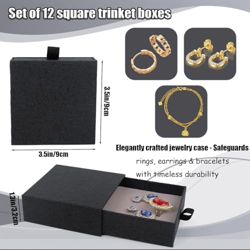 Jewelry Gift Box, 12-Pack Necklace Gift Box Drawer Jewelry Box Bangle Necklace Case For Earrings & Rings, Stylish Necklace Bracelet Organizer, 3.5 x 3.5 x 1.25 Inches (Light Black) - color: Light Black