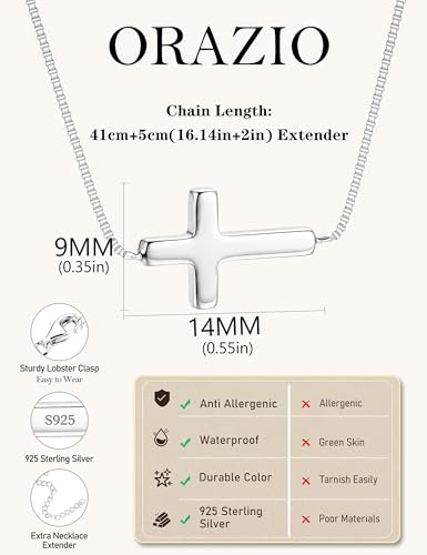 ORAZIO Cross Necklace for Women, Sterling Silver Cross Pendant - color: Silver Plated-Box-Small