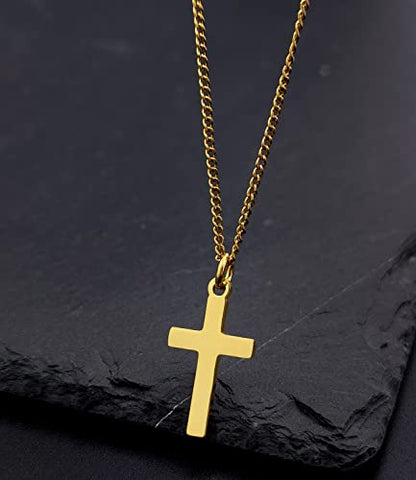 Cross Necklace for Women Stainless Steel Small Cross Pendant with Cuban Chain Simple Faith Jewelry for Men Women 14-22 Inches - color: Gold-plated, style: 14inch
