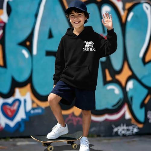 Boys Your Way Better Christian Hoodie Kids Faith God Sweatshirt - color: Black, size: 11-12 Years