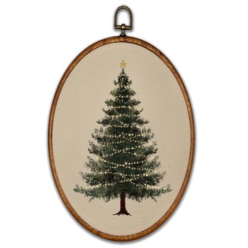 BCUANGD Christmas Oval Wall Art Decor - Vintage Winter Pine Tree Wall Art Canvas Frame Artwork Prints, Rustic Christmas Holiday Cottage Oval Wall Hanging Decorations for Home Gallery, 8.6"x11.4" - color: Christmas-15