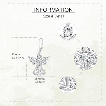 URONE Guardian Angel Earrings 925 Sterling Silver Delicacy Angel Dangle Earrings Jewelry Gifts for Women