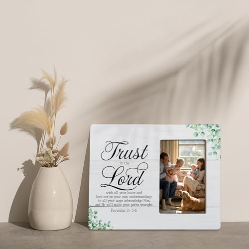 Religious Picture Frame Gifts for Christian, Bible Verse Trust In The Lord With All Your Heart Frames Fits 4x6 Photo - color: Orange