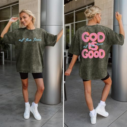 Christian Shirts for Women God is Good All The Time Graphic Shirt Faith Religious Tees Inspirational Bible Verse Top - color: Army Green, size: XX-Large