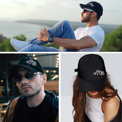 Baseball Cap Snapback Hats for Men Black Baseball Hat Cotton Trucker Dad Hat for Men - color: Mountain Tree