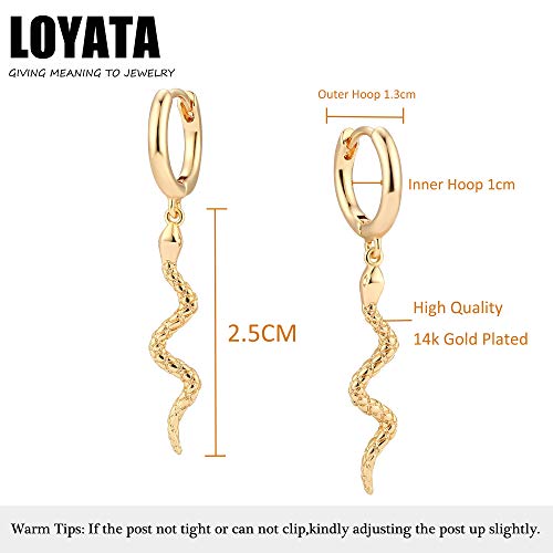 LOYATA Gold Huggie Hoop Earrings for Women Dangle Hoop Drop 14K Gold Plated Dainty Small Minimalist Cubic Zirconia Jewelry Gift… - style: Snake