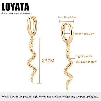 LOYATA Gold Huggie Hoop Earrings for Women Dangle Hoop Drop 14K Gold Plated Dainty Small Minimalist Cubic Zirconia Jewelry Gift… - style: Snake