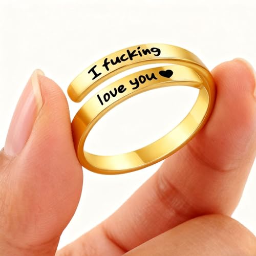 Faith Over Fear Cross Inspirational Rings for Women Daughter, Christian Blessed Hope Love Encouragement Rings Adjustable Open Tiny Purity Wrap Thumb Cross Ring Jewelry Graduation Cocktail Party - color: Fcking Love You Gold