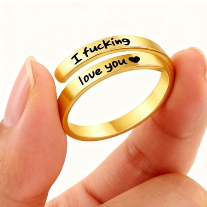 Faith Over Fear Cross Inspirational Rings for Women Daughter, Christian Blessed Hope Love Encouragement Rings Adjustable Open Tiny Purity Wrap Thumb Cross Ring Jewelry Graduation Cocktail Party - color: Fcking Love You Gold