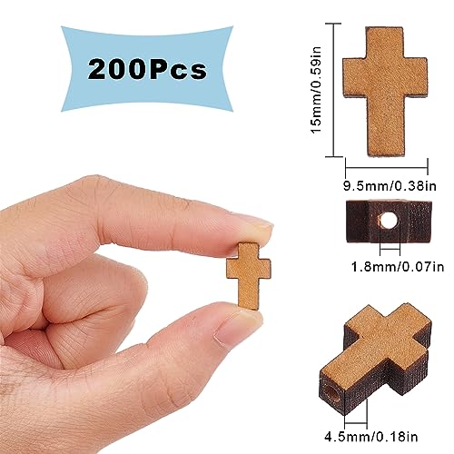 SUNNYCLUE 200Pcs Cross Beads Bulk Easter Wooden Cross Beads Wood Charm Natural Mini Tiny Crucifix Pendants Small Loose Spacers for Jewelry Making Rosary Bracelets DIY Supplies