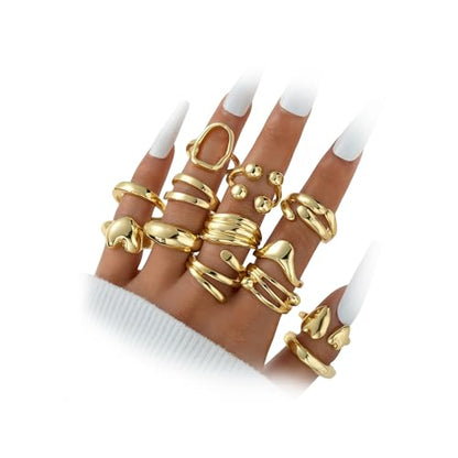 Gold Stackable Rings Set for Women, Gold Plated Chunky Crystal Finger Rings - color: 14K Gold Plated