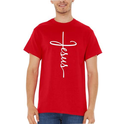 Jesus Cross T-Shirt - Christian Religious Graphic Tee for Men Women - color: Red, size: 3X-Large
