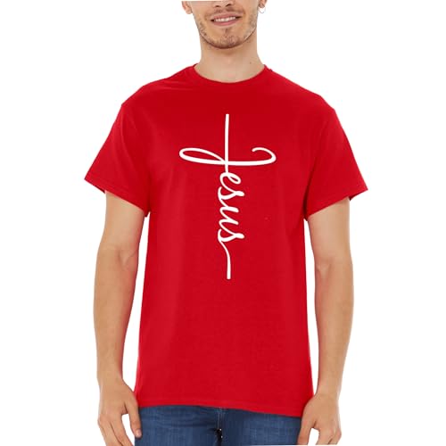Jesus Cross T-Shirt - Christian Religious Graphic Tee for Men Women - color: Red, size: Medium