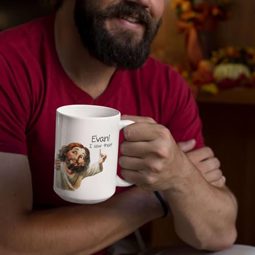 I Saw That Jesus Mug, Customized Christian Humor Ceramic Cup, Custom Name Funny Jesus Mug, Christian Themed Coffee Cup 11oz 15oz, Personalized Religious Mug, Gift For Mom Dad - color: XUA-324-1561-JESUS I SAW THAT MUG