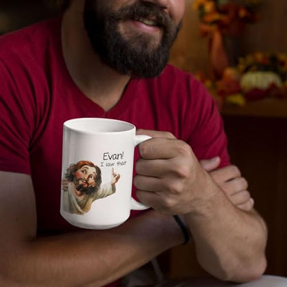 I Saw That Jesus Mug, Customized Christian Humor Ceramic Cup, Custom Name Funny Jesus Mug, Christian Themed Coffee Cup 11oz 15oz, Personalized Religious Mug, Gift For Mom Dad - color: XUA-324-1561-JESUS I SAW THAT MUG