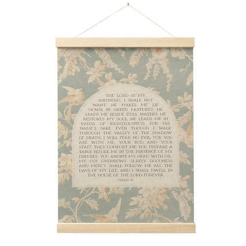 FGFK Vintage Floral Christian Psalm 23 Wall Art Poster Hanger Frame, the Lord is My Shepherd Bible Verse Canvas Prints Framed Wall Decor for Home Bedroom Living Room Church, 12x16 Inch - color: Psalm 23