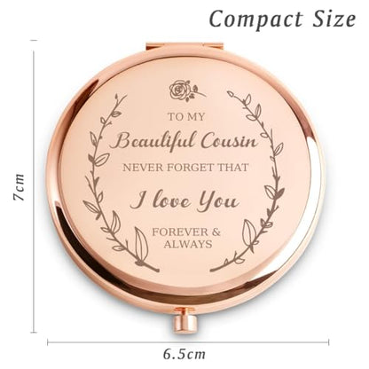 Personalized Gifts for Cousin, Custom Cousin Gifts for Birthday, Engraved Compact Mirror, Mothers Day Basket Stuffers - color: Cousin - I Love You
