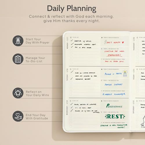 2026 Christian Planner & Prayer Journal | Strengthen Your Relationship with God and Better Navigate His Path for You | Daily Planner w/Bible Verses, Prayer Prompts, & Habit Tracking (White) - color: White
