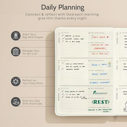 2026 Christian Planner & Prayer Journal | Strengthen Your Relationship with God and Better Navigate His Path for You | Daily Planner w/Bible Verses, Prayer Prompts, & Habit Tracking (White) - color: White