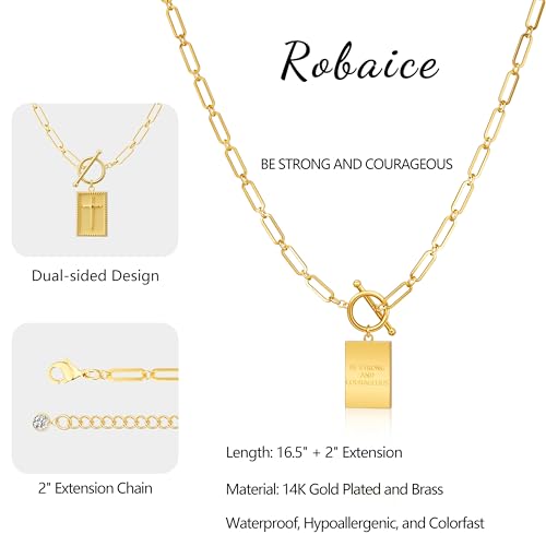 Robaice 14K Gold Plated Toggle Cross Necklace for Women - color: B Gold: BE STRONG AND COURAGEOUS