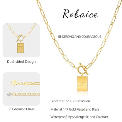 Robaice 14K Gold Plated Toggle Cross Necklace for Women - color: B Gold: BE STRONG AND COURAGEOUS