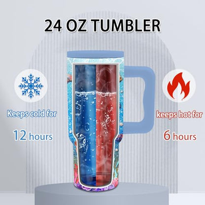 24 oz Tumbler with Handle and Straw, Sea Turtle Gifts, Stainless Steel - color: Sea Turtle 2