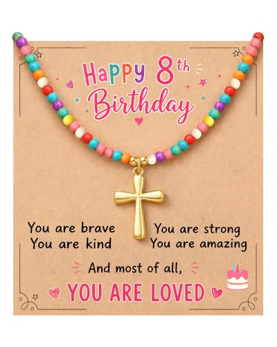 PINKDODO Colorful Bead Cross Necklace Happy 8th 9th 10th Birthday Gifts - style: 8th birthday