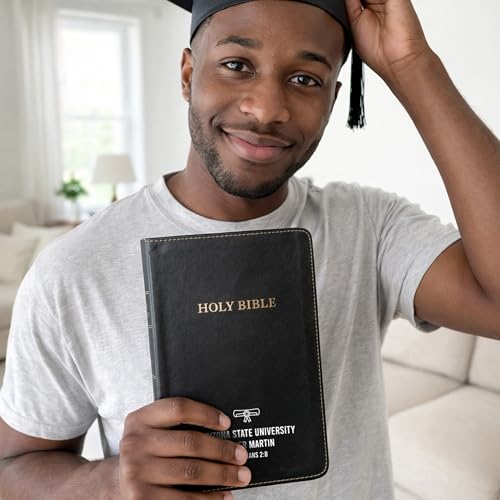 Personalized KJV Bible, Custom Name, School Name, Class of 2026 Design, King James Version, Red Letter, Thinline, Gold Page Edges, Graduation Gift, High School or Collage Graduate, Black - color: Kjv Black Thinline, size: King James Version
