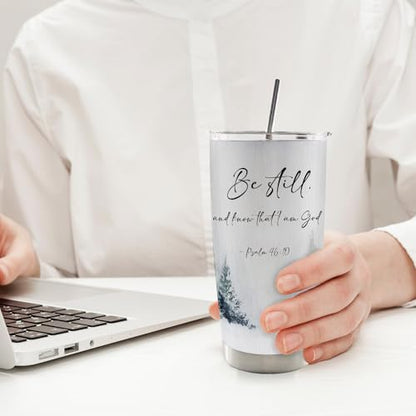 Be Still And Konw that I Am God Christian Water Stainless Steel Tumbler With Lid and Straw Travel Coffee Mug 20oz，Travel Coffee Mug Tumbler Faith Gifts For Women Faith Christian - color: be stillA