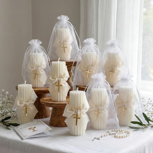 Conelist 12 Pcs Baptism Catholic First Communion Candles with Bow and Cross