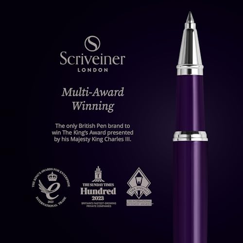 Scriveiner Aubergine Rollerball Pen - Stunning Luxury Pen With Chrome Finish, Schmidt Ink Refill, Best Roller Ball Gift Set for Men & Women, Professional, Executive Office, Nice Pens - color: 30. Aubergine