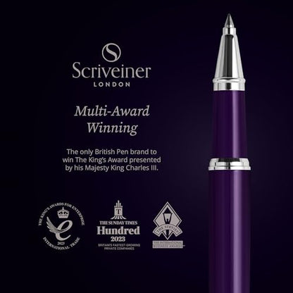 Scriveiner Aubergine Rollerball Pen - Stunning Luxury Pen With Chrome Finish, Schmidt Ink Refill, Best Roller Ball Gift Set for Men & Women, Professional, Executive Office, Nice Pens - color: 30. Aubergine