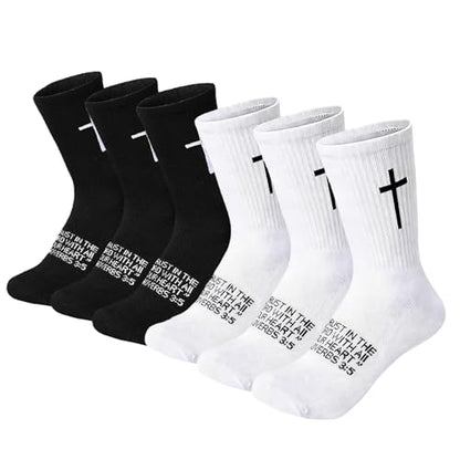 6 Pairs Christian Socks Cross Prayer Socks with Bible Verse,Christian Gift for Man Women Youth Birthday Christmas - color: 3:5-mix