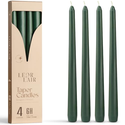 Leor & Lair Green Taper Candles, 4 Pack, 10" Unscented Green Candlesticks - color: Green