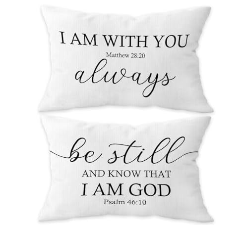 I Am with You Always Matthew 28:20 Decorative Throw Pillow Covers, Scripture Bible Verses Pillow Cases Cushion for Bedroom Living,Christian Gifts for Women Faith Girls Boys, 12x20 Inch Set of 2