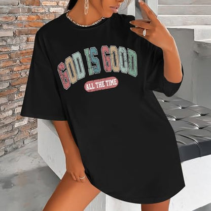 Christian Shirts for Women Oversized God is Good Shirt Religious Jesus Faith Inspirational Tshirt Bible Verse Tee Top - color: Black, size: Small