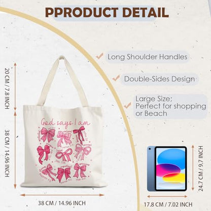 God Says You are Christian Canvas Tote Bags for Women, Inspirational Christian Gifts for Women - color: God Says I Am