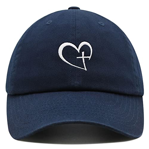 JPAK Heart and Cross Premium Dad Hat Embroidered Cotton Baseball Cap Christian Faith - color: Navy
