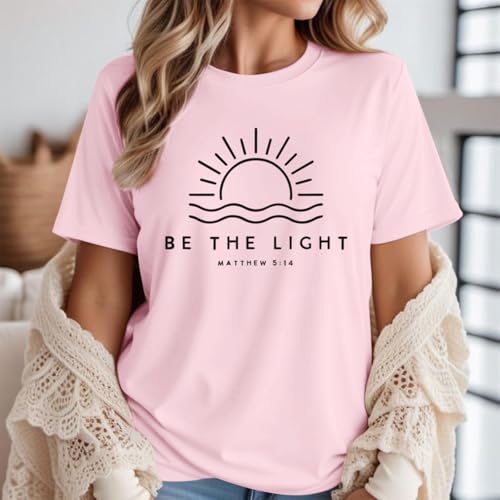 Sulayesh Christian Be The Light Shirts for Women Bible Verse Shirts Jesus Religious Faith Tshirts Inspirational Tees Tops - color: Pink, size: Small